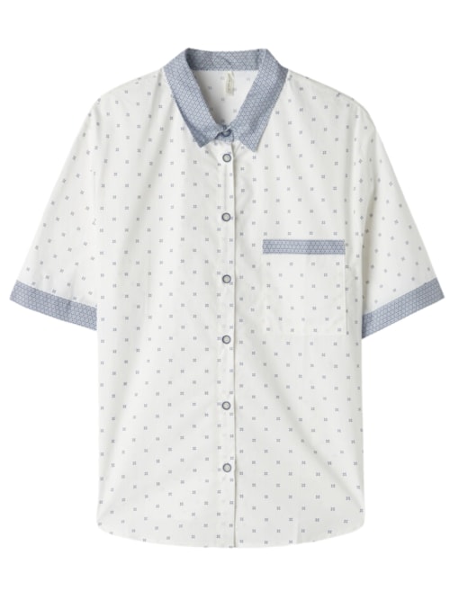 Camisa De Manga Curta Em Algodão Santorini View - Azul