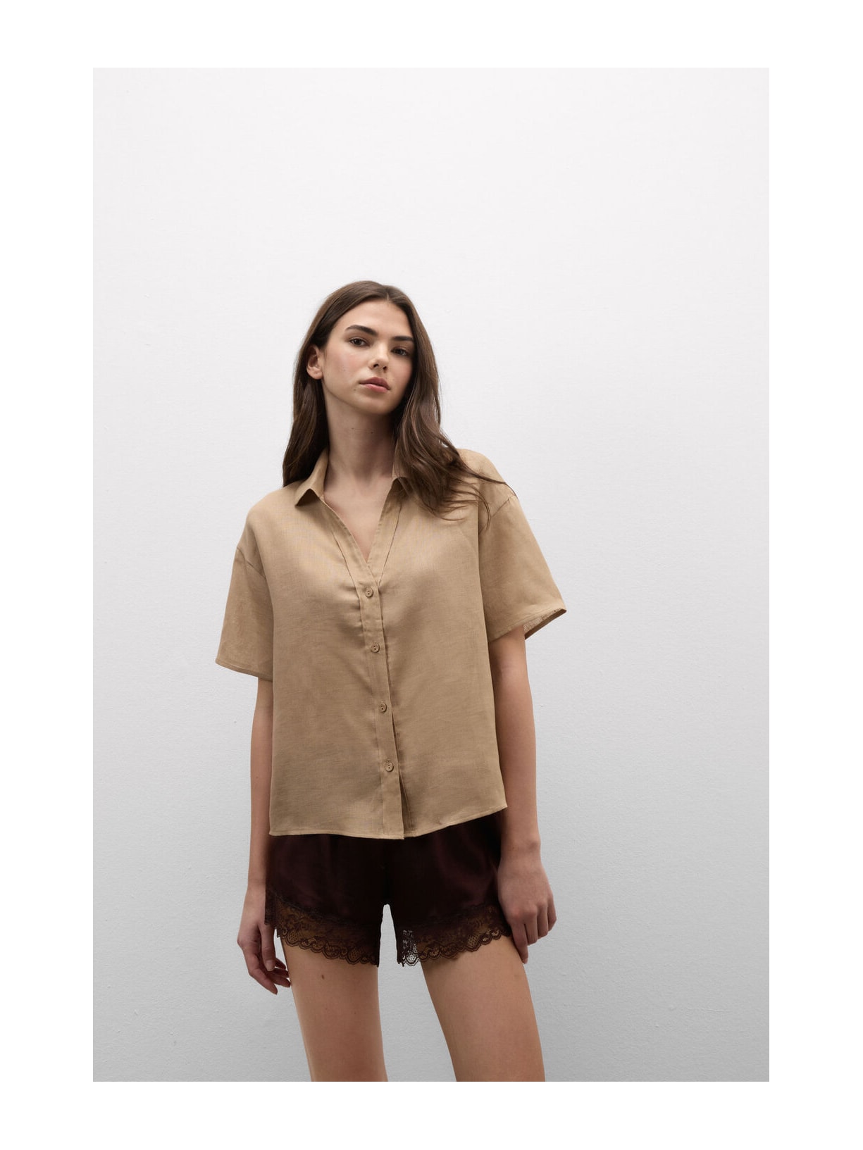 Camisa De Manga Curta Em Linho Bege Intimissimi
