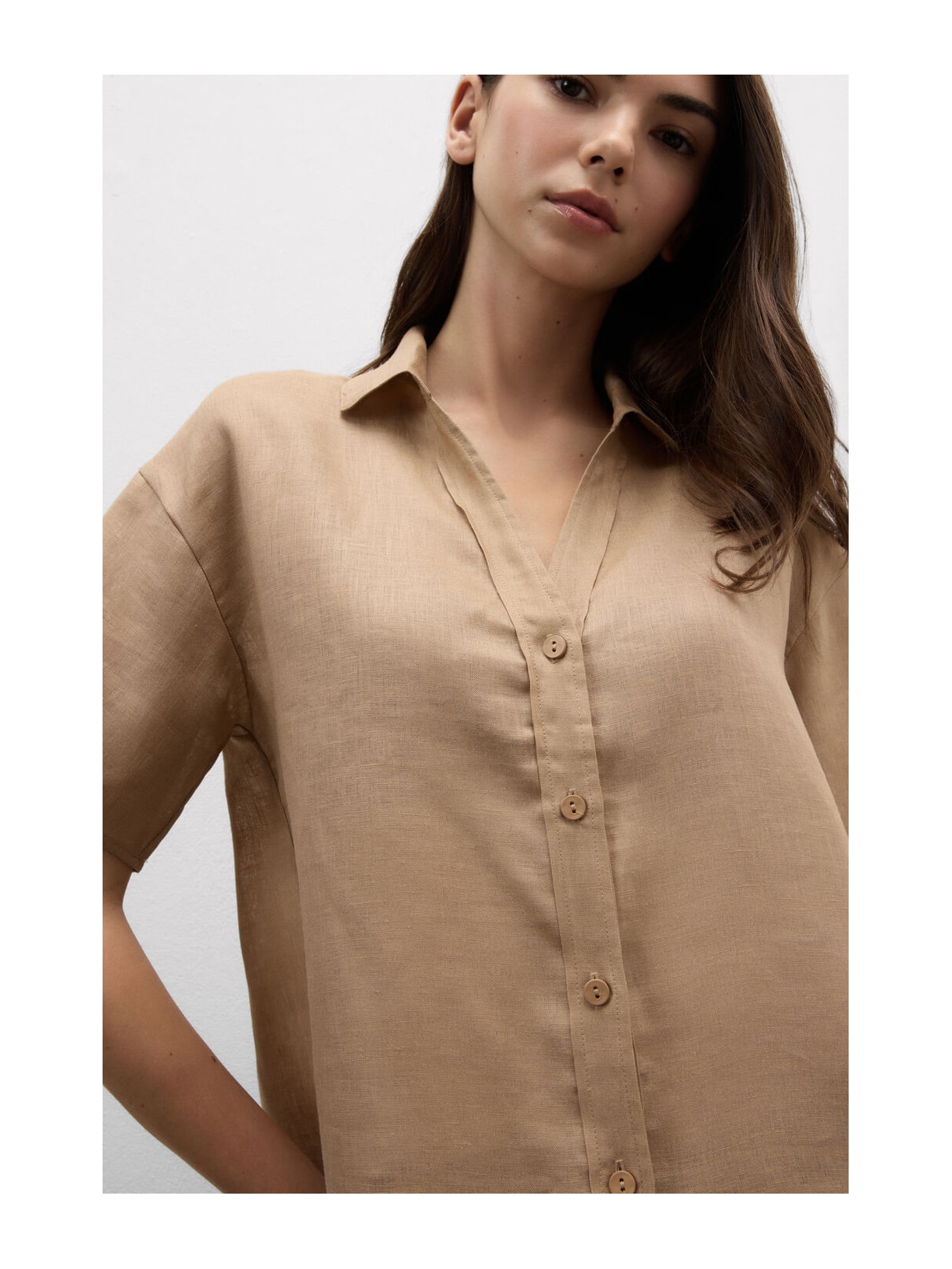 Camisa De Manga Curta Em Linho Bege Intimissimi