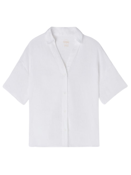 Camisa De Manga Curta Em Linho - Branco