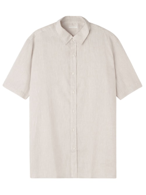 Camisa De Manga Curta Em Linho e Algodão - Bege