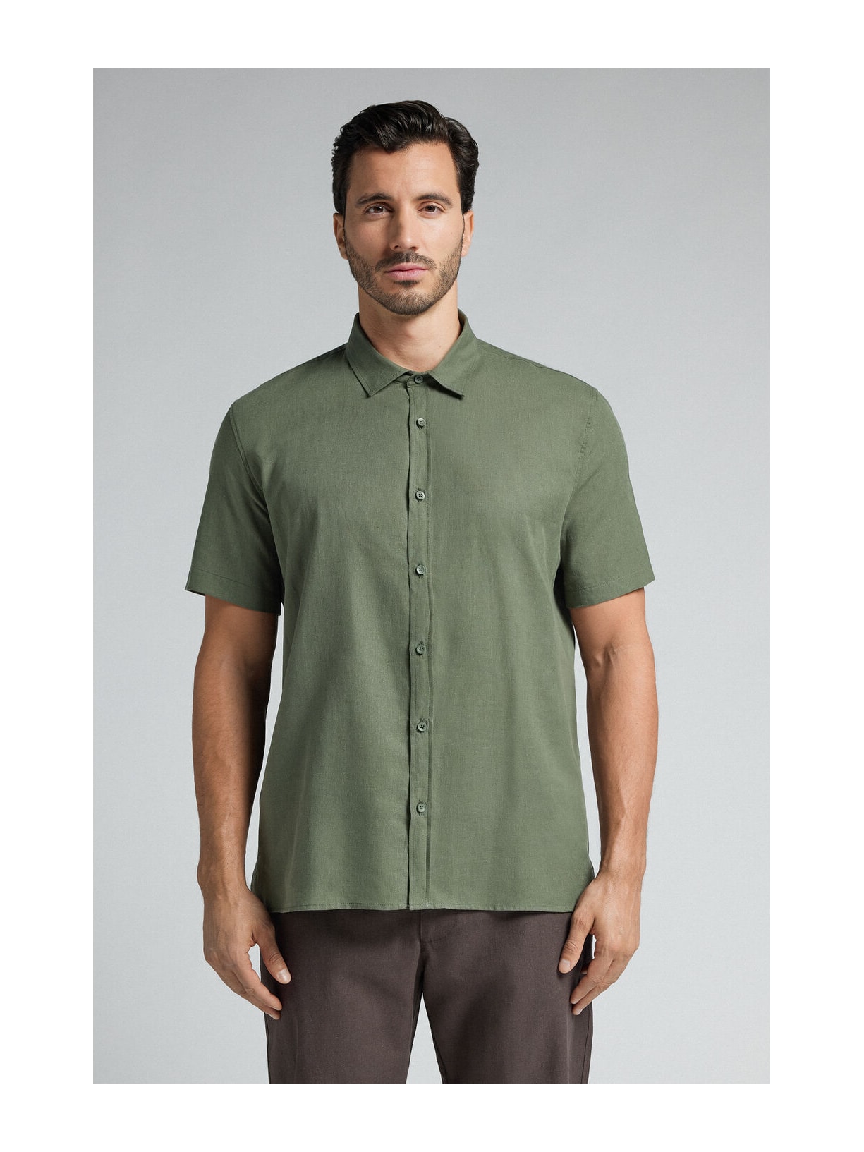 Camisa De Manga Curta Em Linho e Algodão Verde Intimissimi