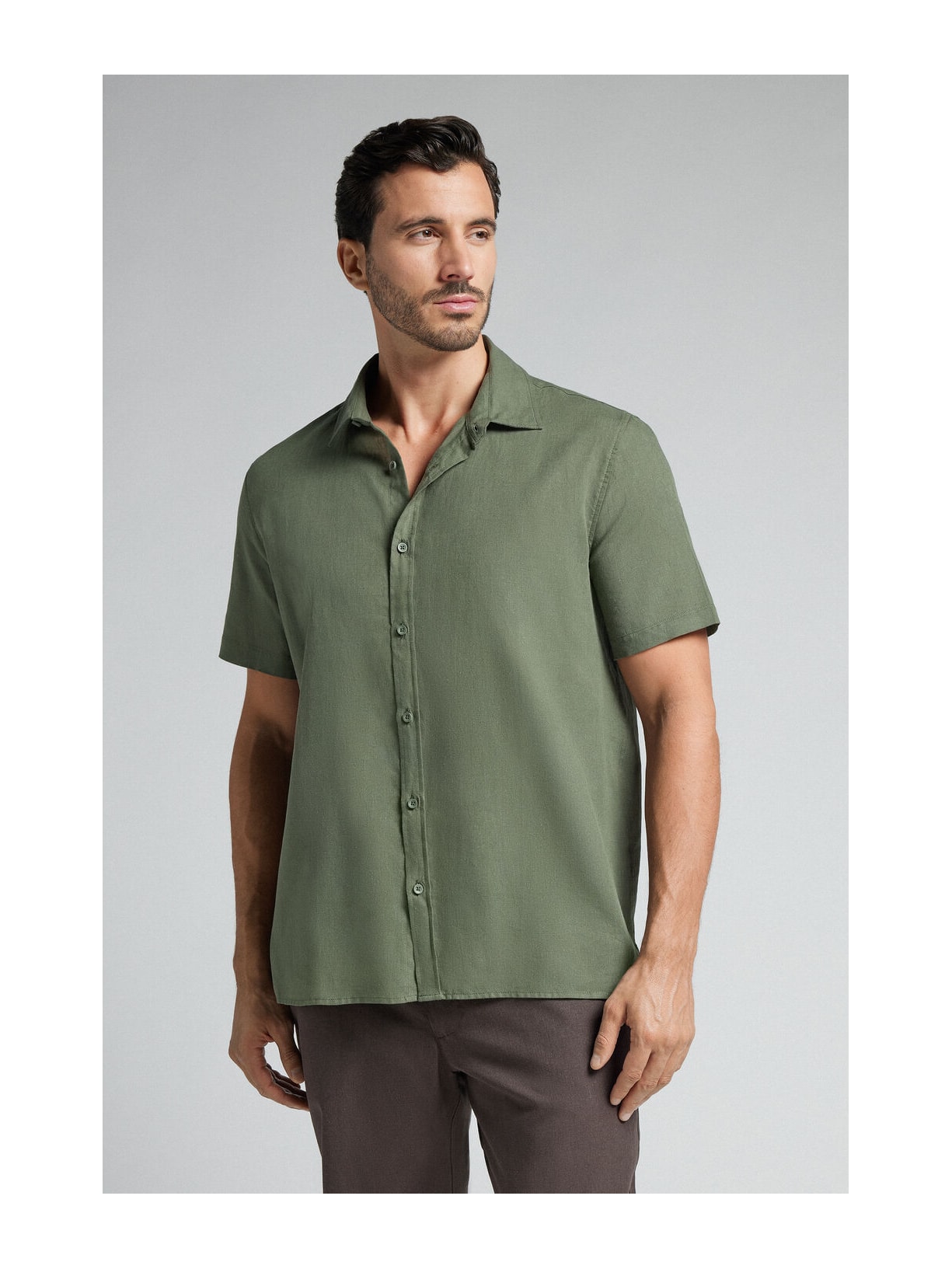 Camisa De Manga Curta Em Linho e Algodão Verde Intimissimi