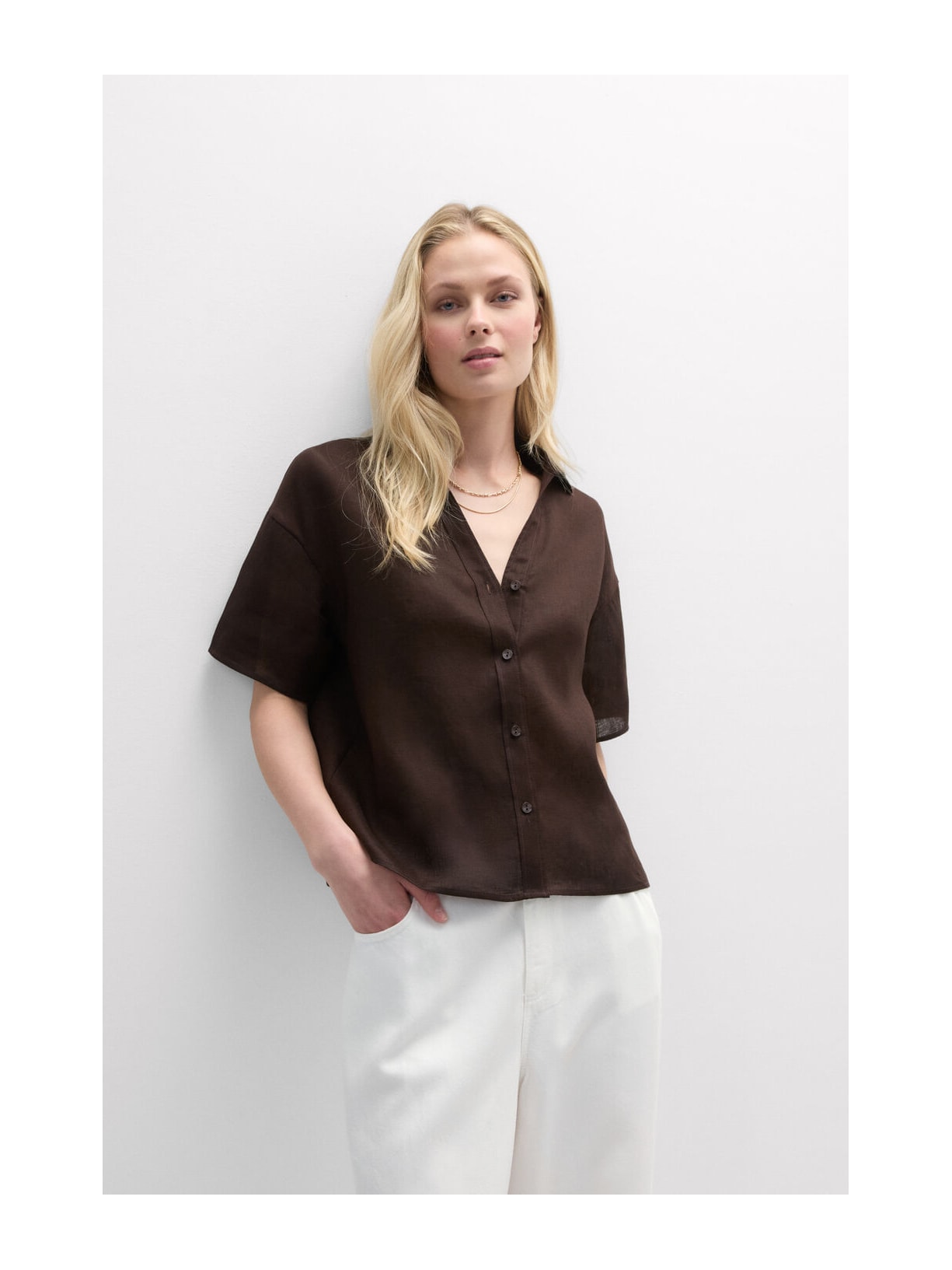 Camisa De Manga Curta Em Linho Marrom Intimissimi