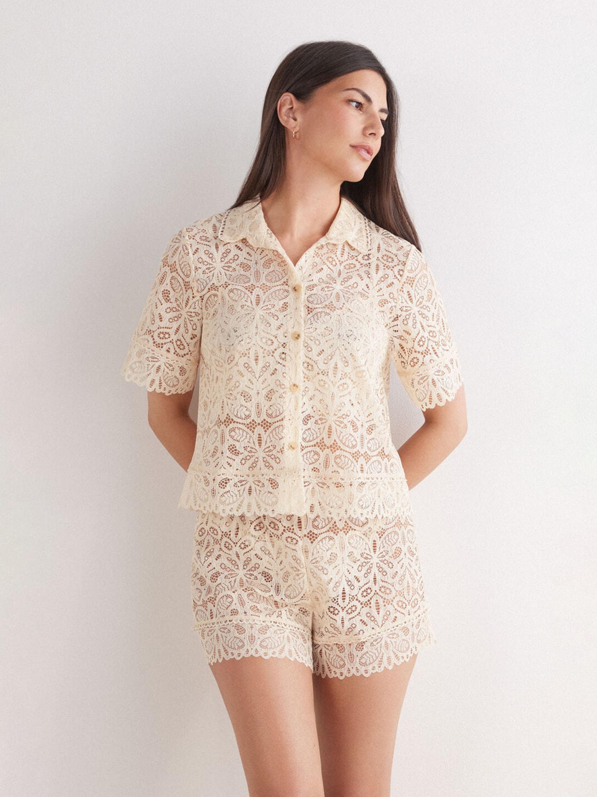 Camisa De Manga Curta Em Renda Italian Riviera Marfim Intimissimi