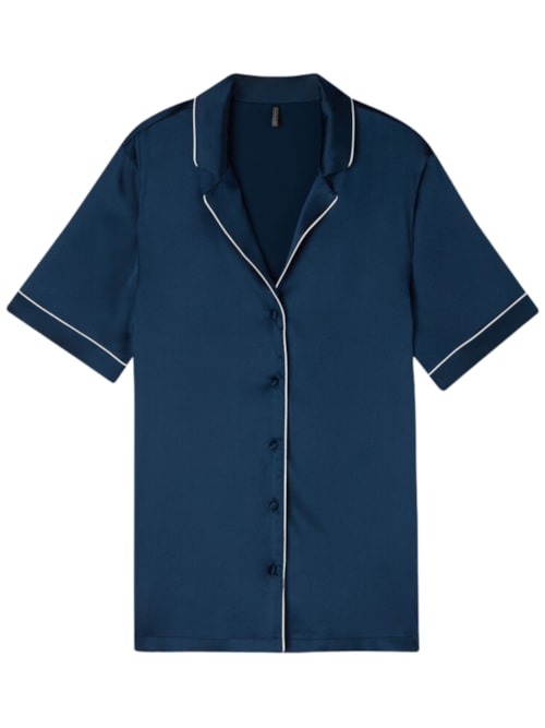 Camisa De Manga Curta Em Seda - Azul
