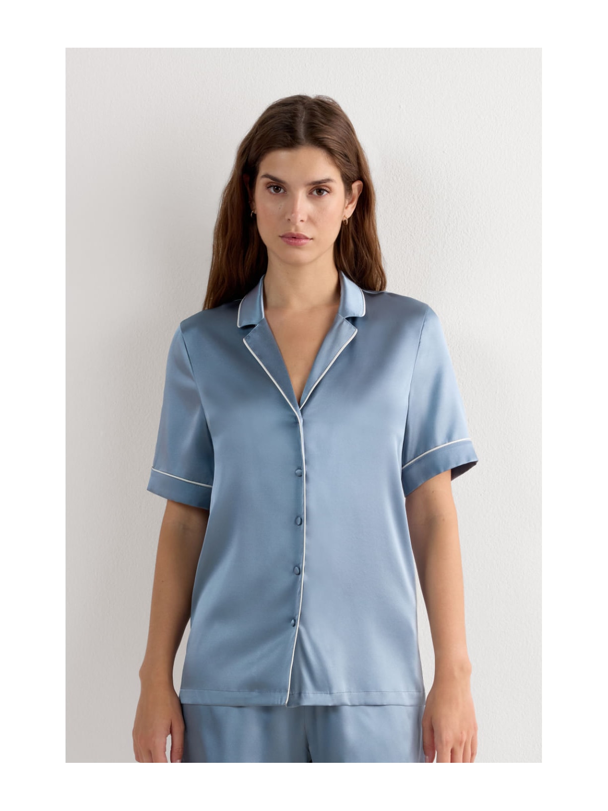 Camisa De Manga Curta Em Seda Azul Intimissimi