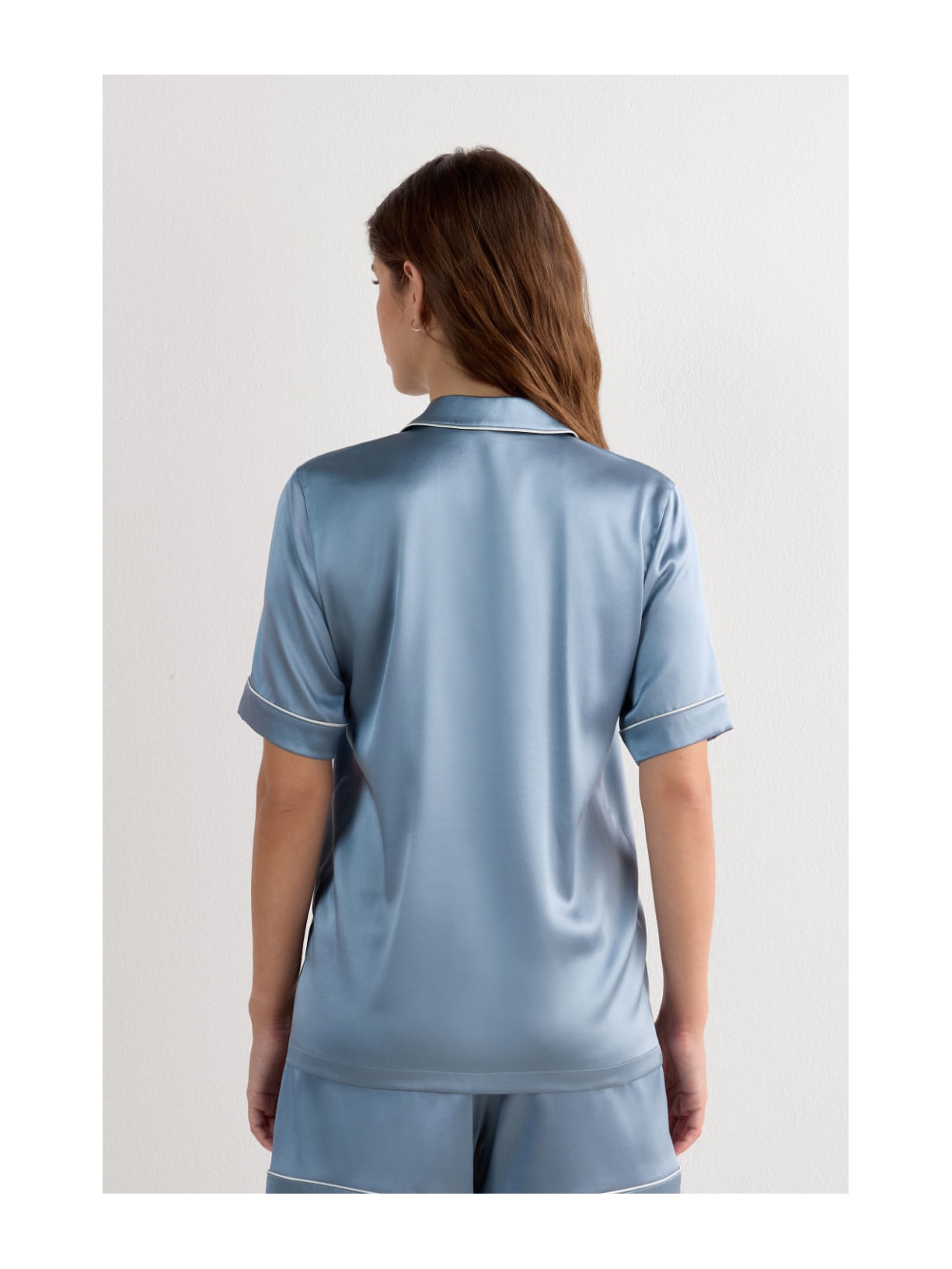 Camisa De Manga Curta Em Seda Azul Intimissimi