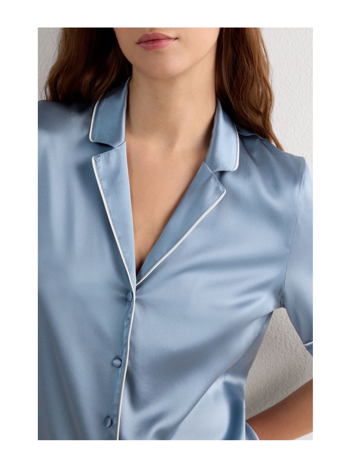 Camisa De Manga Curta Em Seda Azul Intimissimi