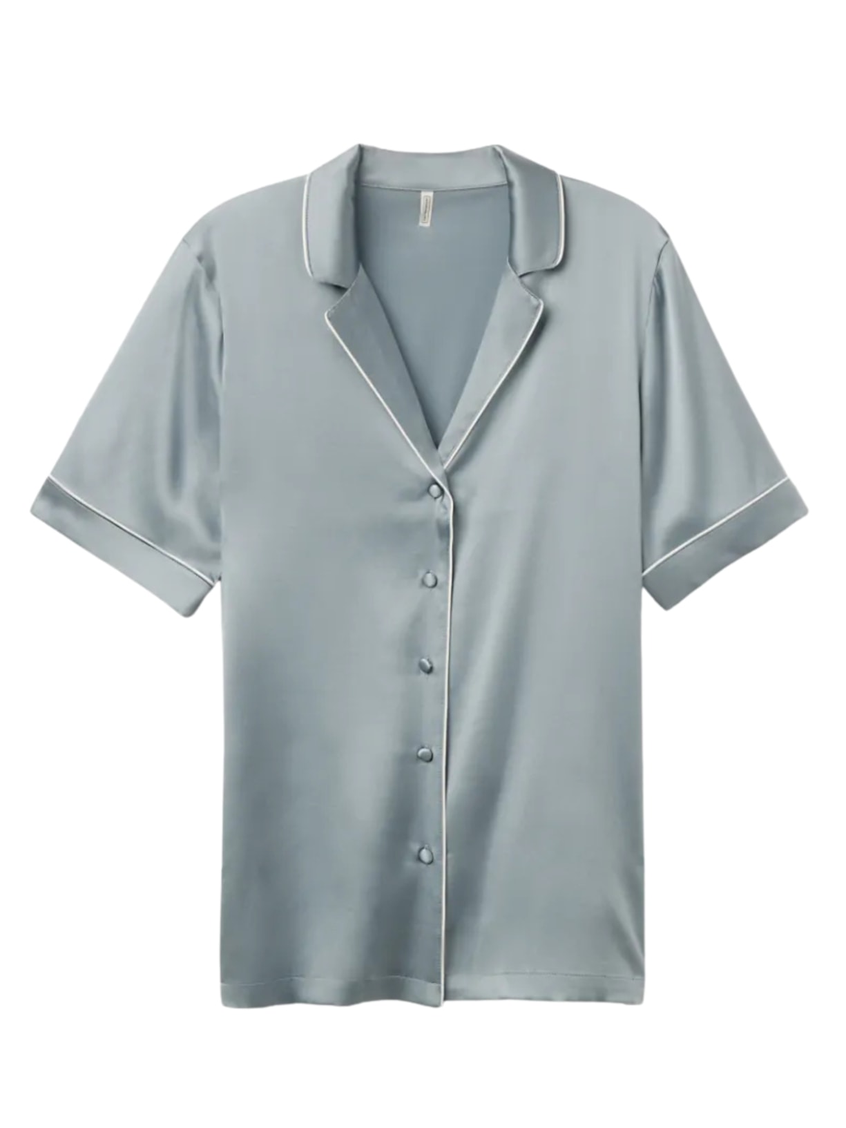 Camisa De Manga Curta Em Seda - Azul