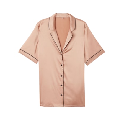 Camisa De Manga Curta Em Seda - Rosa