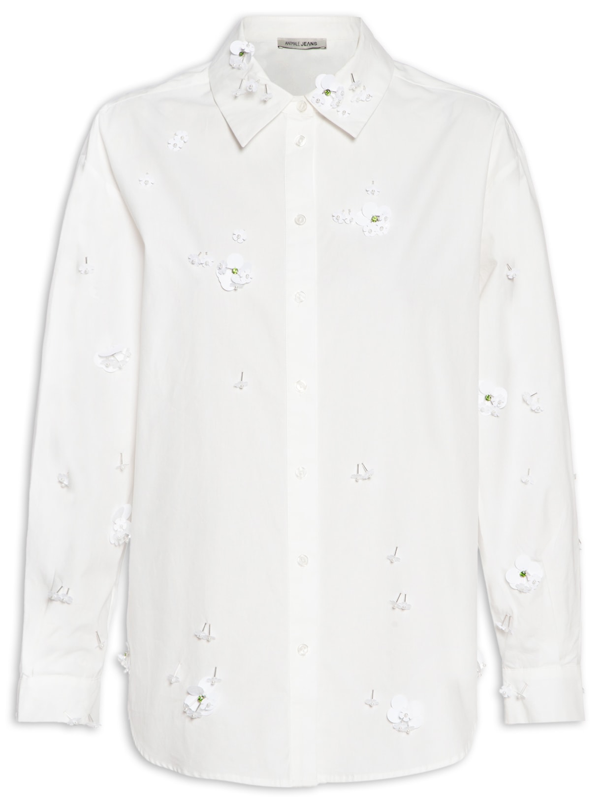 Camisa De Tricoline Bordada - Branco