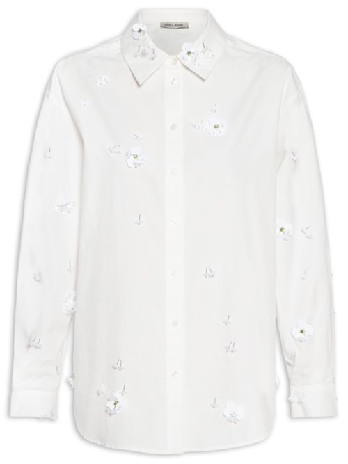 Camisa De Tricoline Bordada - Branco