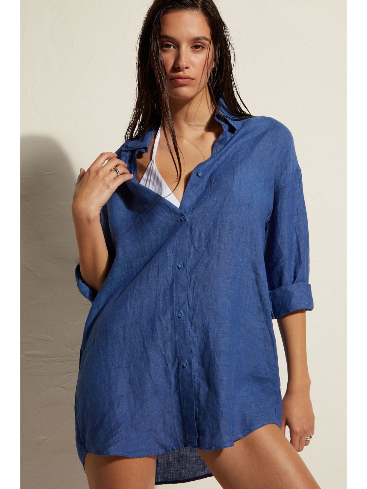 Camisa Em Linho Azul Calzedonia