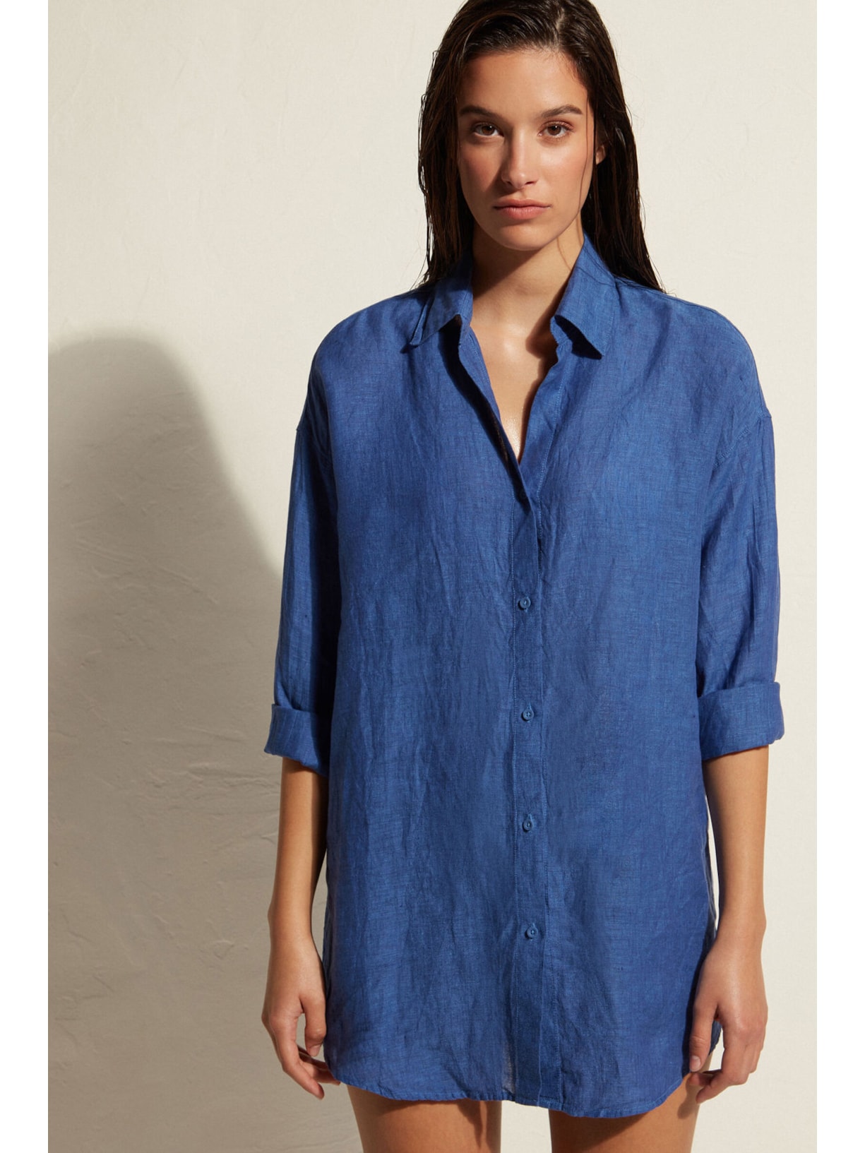 Camisa Em Linho Azul Calzedonia