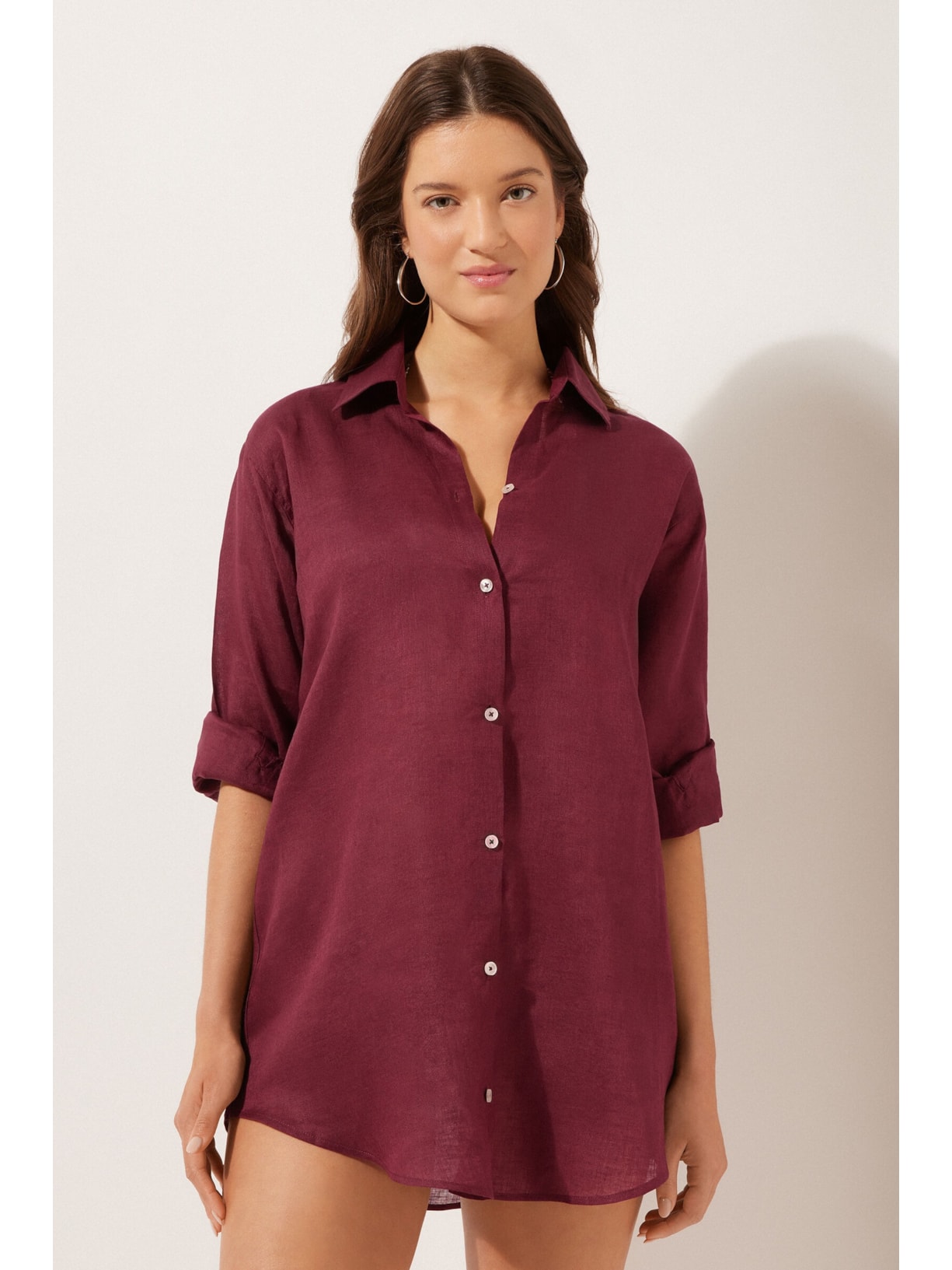 Camisa Em Linho Bordô Calzedonia