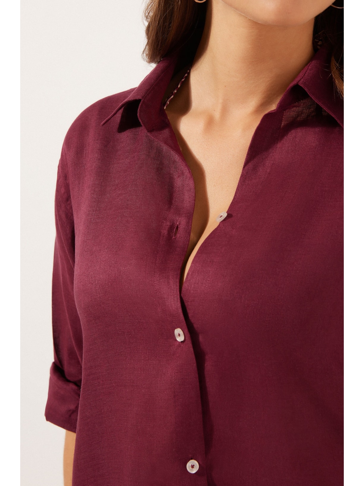 Camisa Em Linho Bordô Calzedonia