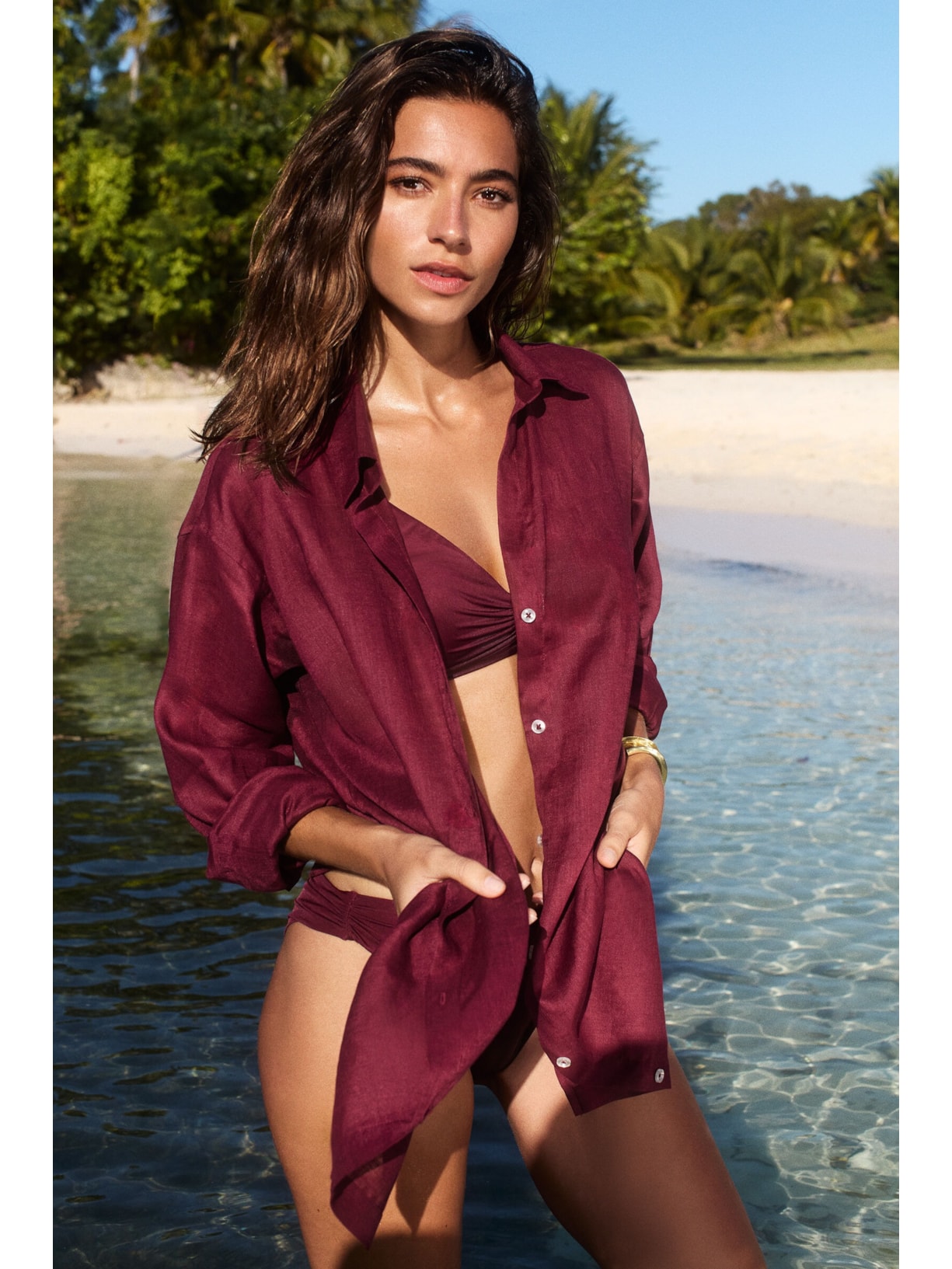 Camisa Em Linho Bordô Calzedonia