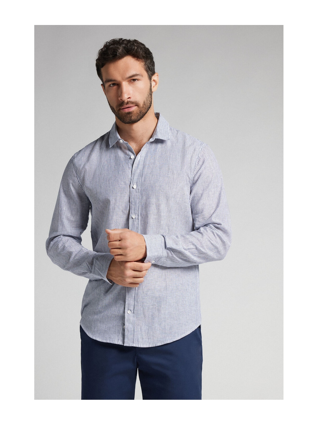 Camisa Em Linho e Algodão Azul Intimissimi