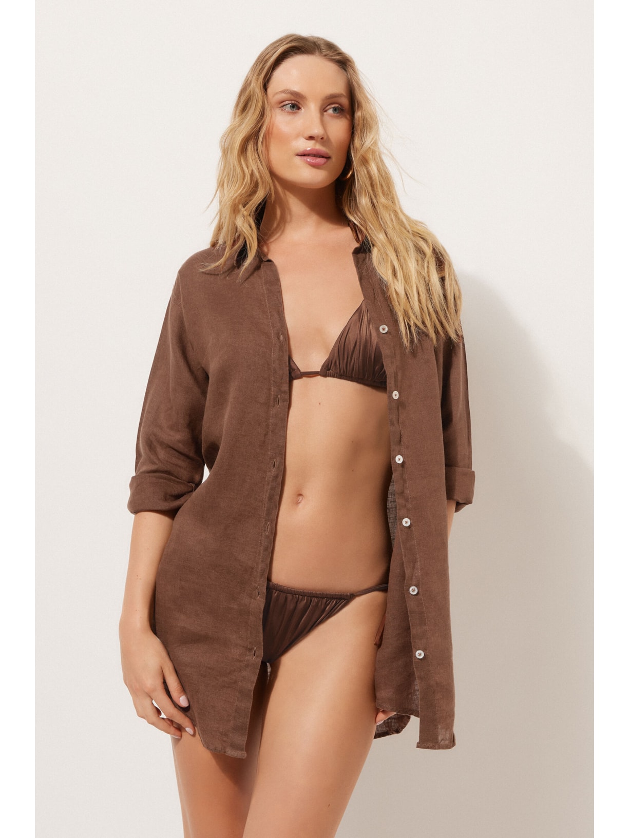 Camisa Em Linho Marrom Calzedonia