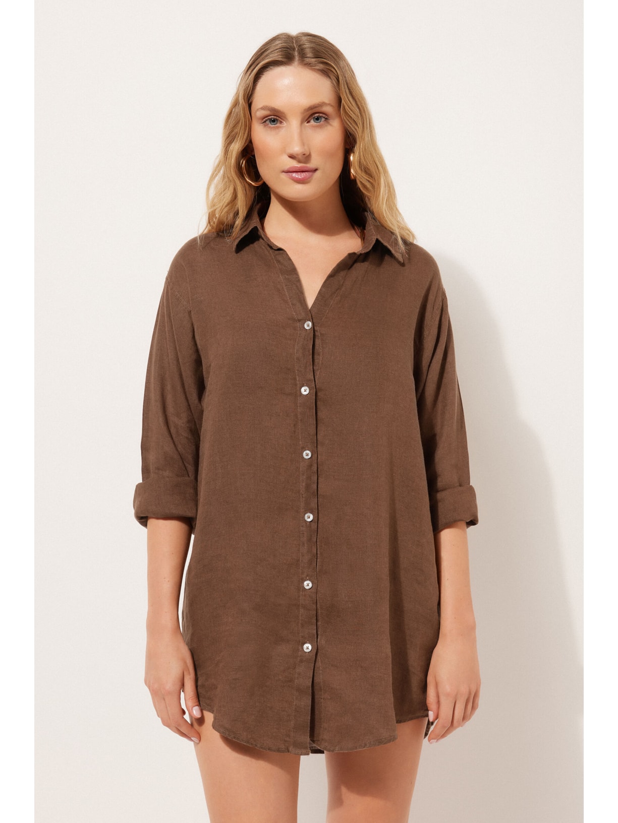 Camisa Em Linho Marrom Calzedonia