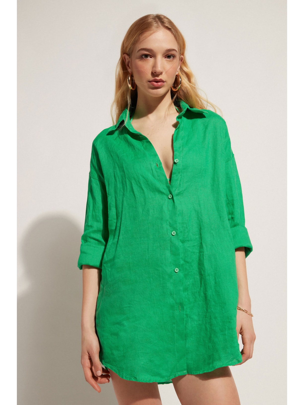 Camisa Em Linho Verde Calzedonia