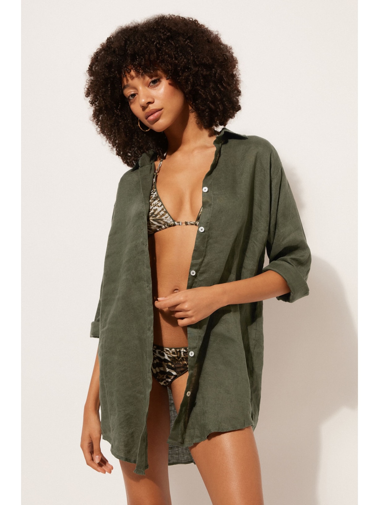 Camisa Em Linho Verde Calzedonia