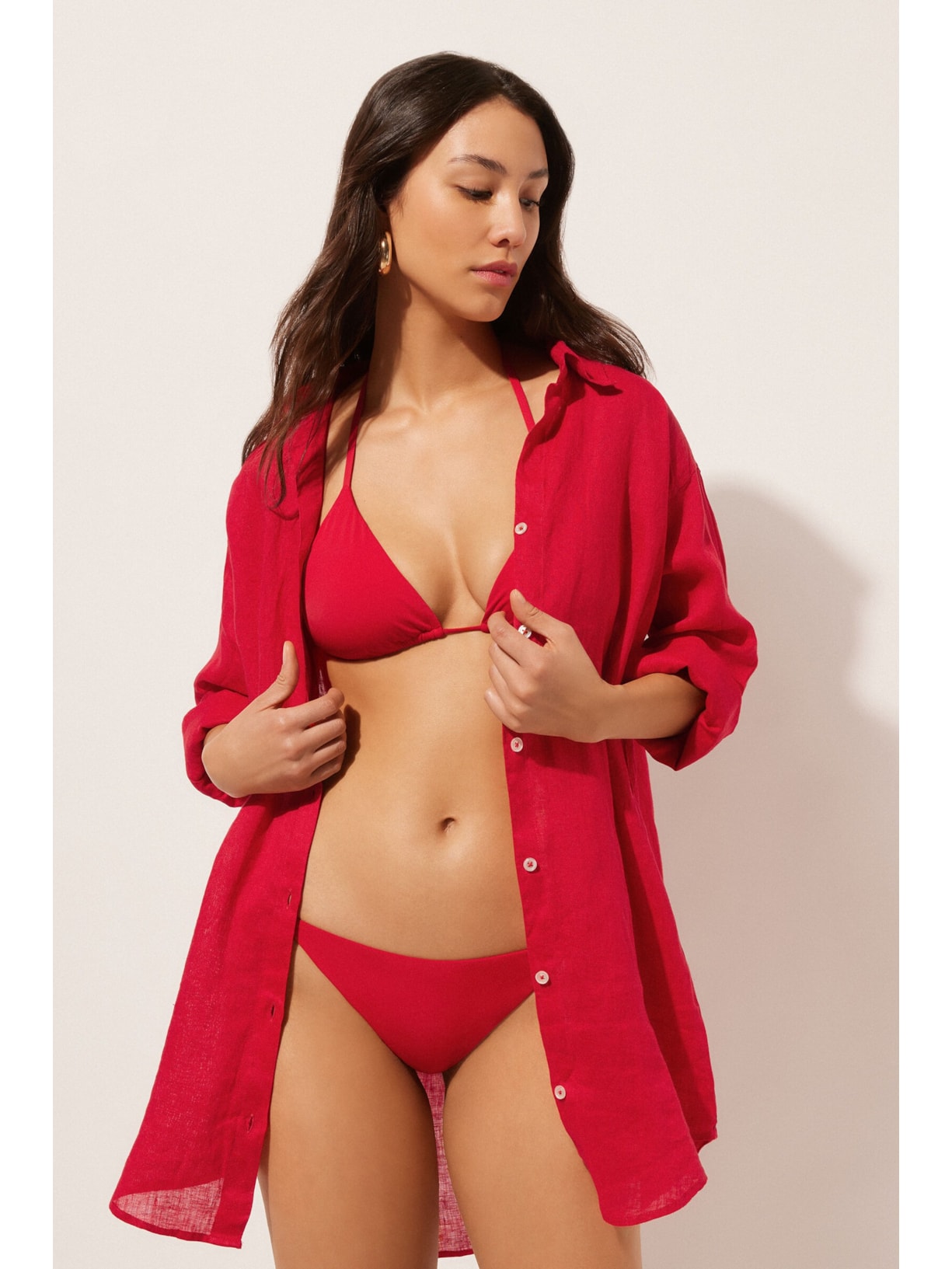 Camisa Em Linho Vermelho Calzedonia