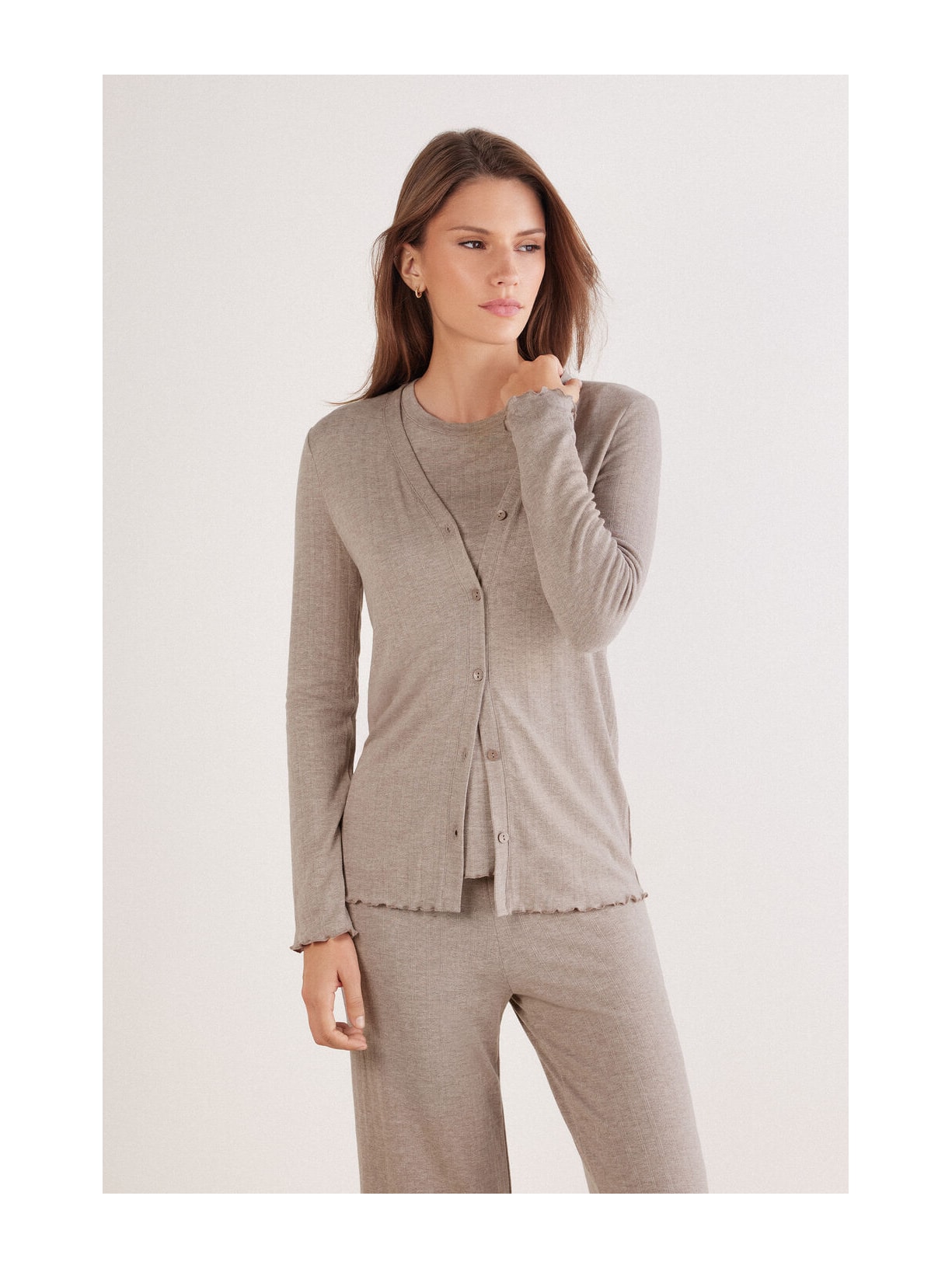 Camisa Em Modal Com Cashmere Luxury Softness Marrom Intimissimi