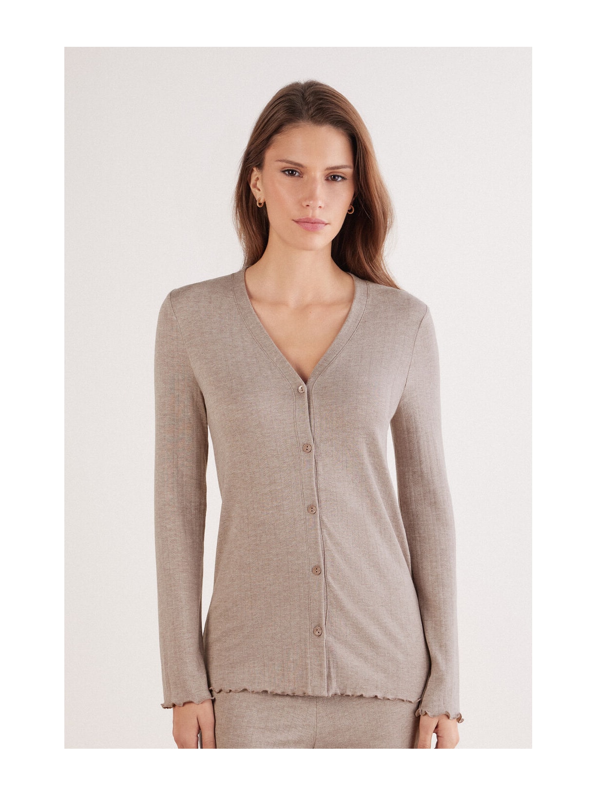 Camisa Em Modal Com Cashmere Luxury Softness Marrom Intimissimi