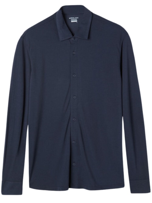 Camisa Em Piquet De Modal e Seda - Azul