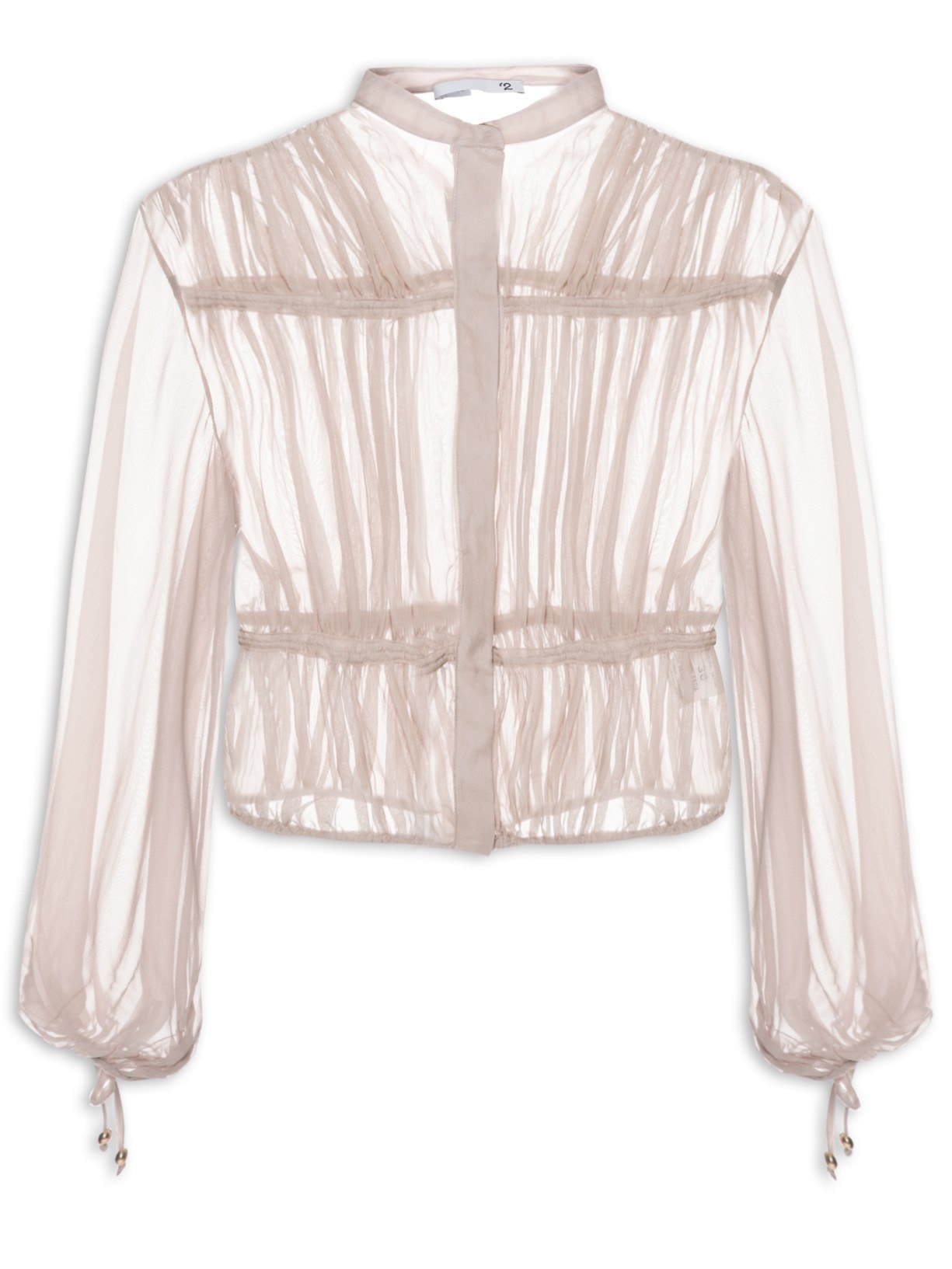 Camisa Feminihna Manga Longa Em Seda Pura Com Canaletas - Marrom