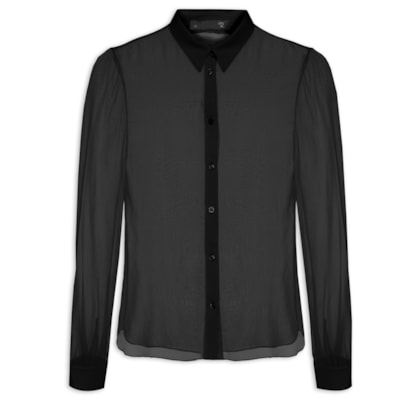 Camisa Feminina Ajustada Em Seda Pura - Preto
