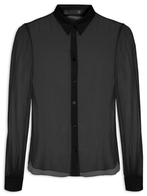 Camisa Feminina Ajustada Em Seda Pura - Preto