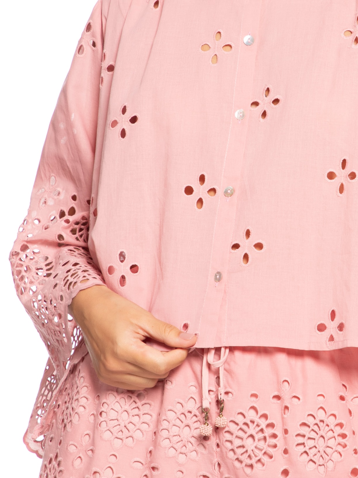 Camisa Feminina Algodão Bordado Barrado Rosa Dress To
