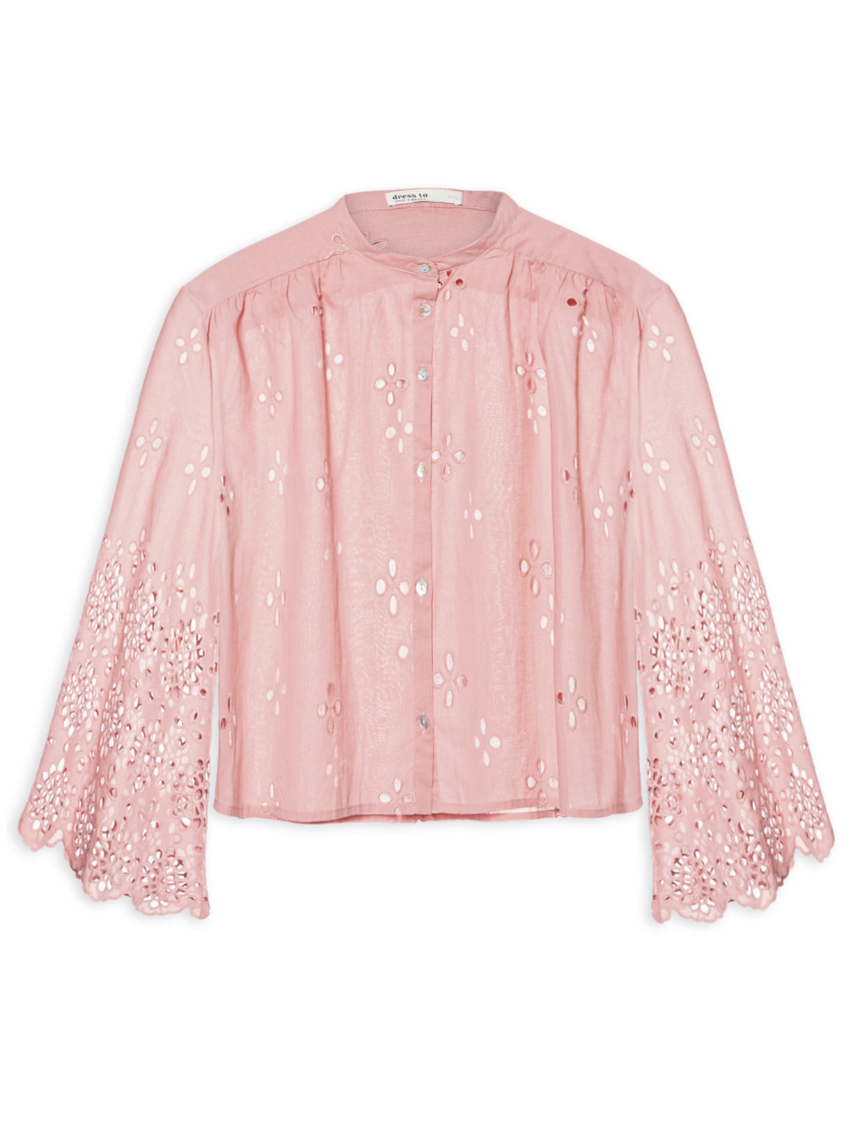 Camisa Feminina Algodão Bordado Barrado Rosa Dress To