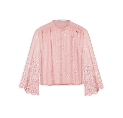 Camisa Feminina Algodão Bordado Barrado - Rosa