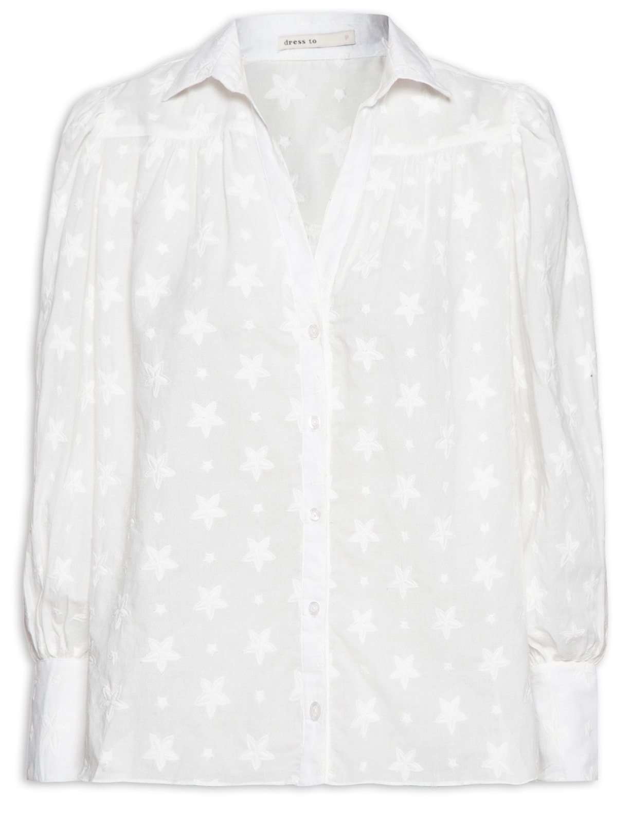 Camisa Feminina Algodão Bordado Mix Estrelas - Off White