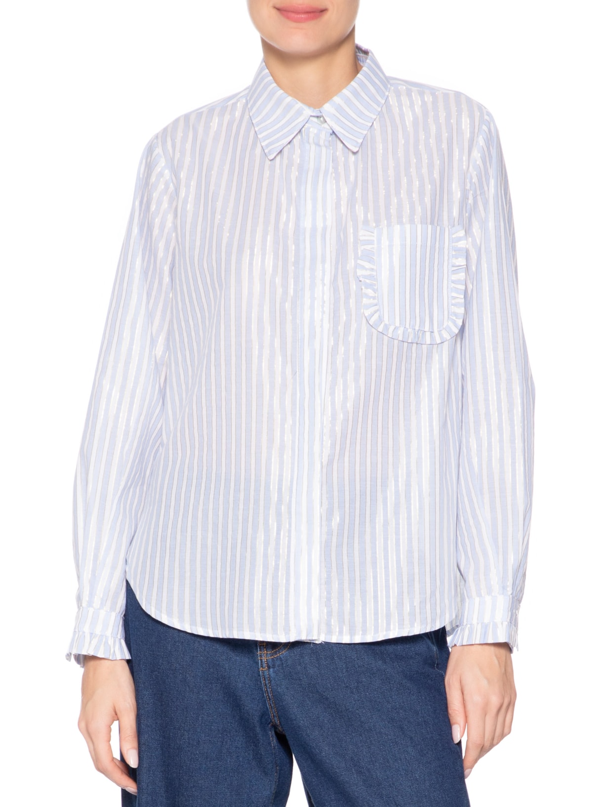 Camisa Feminina Algodão Listras Luréx Azul Dress To