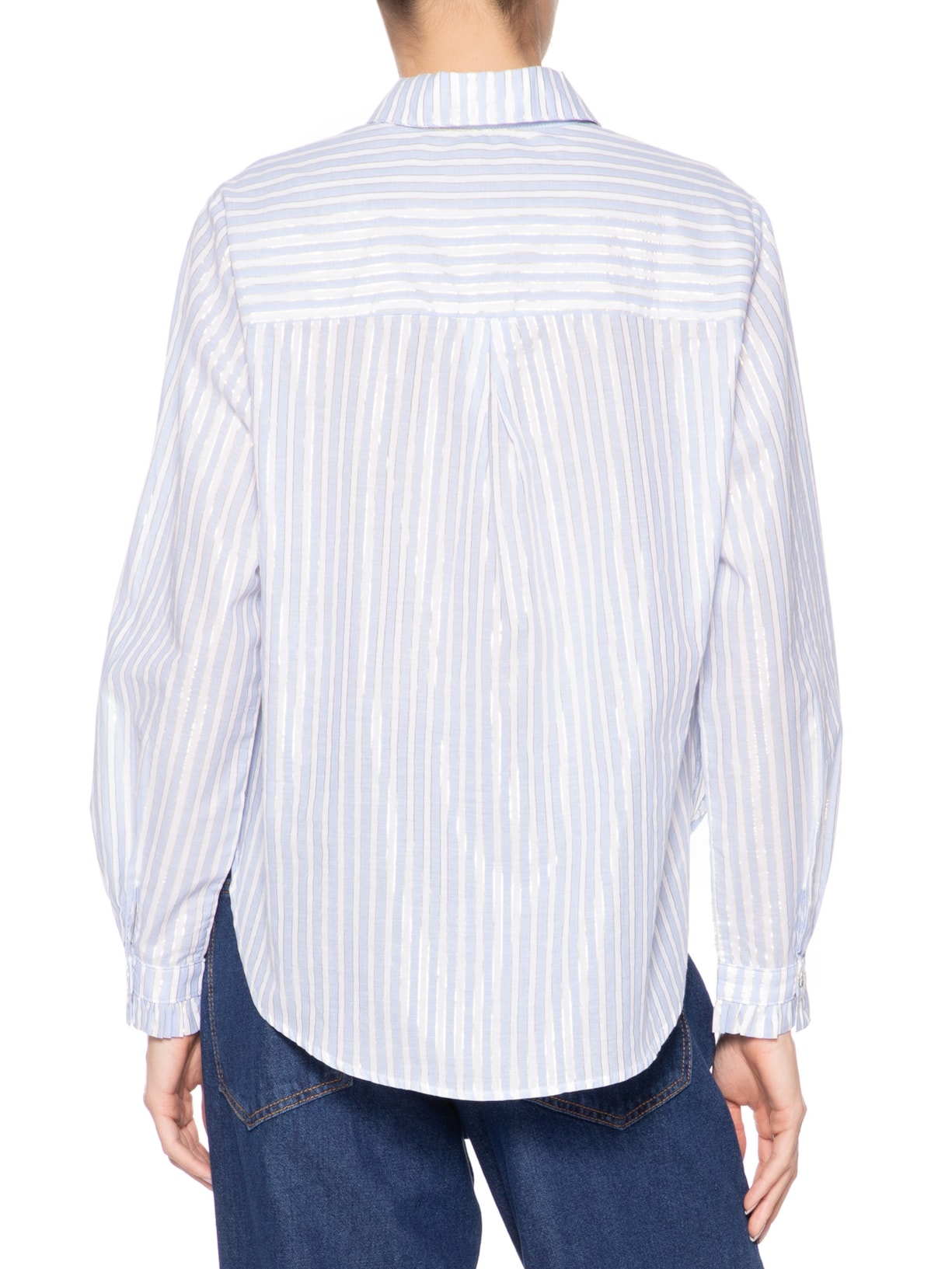 Camisa Feminina Algodão Listras Luréx Azul Dress To