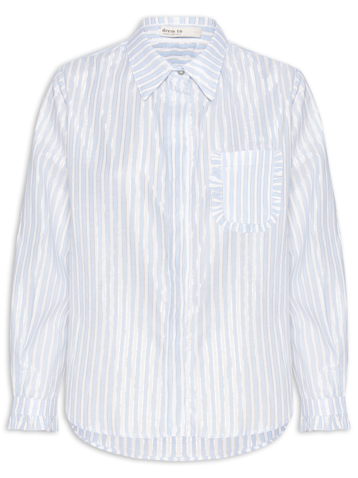 Camisa Feminina Algodão Listras Luréx - Azul