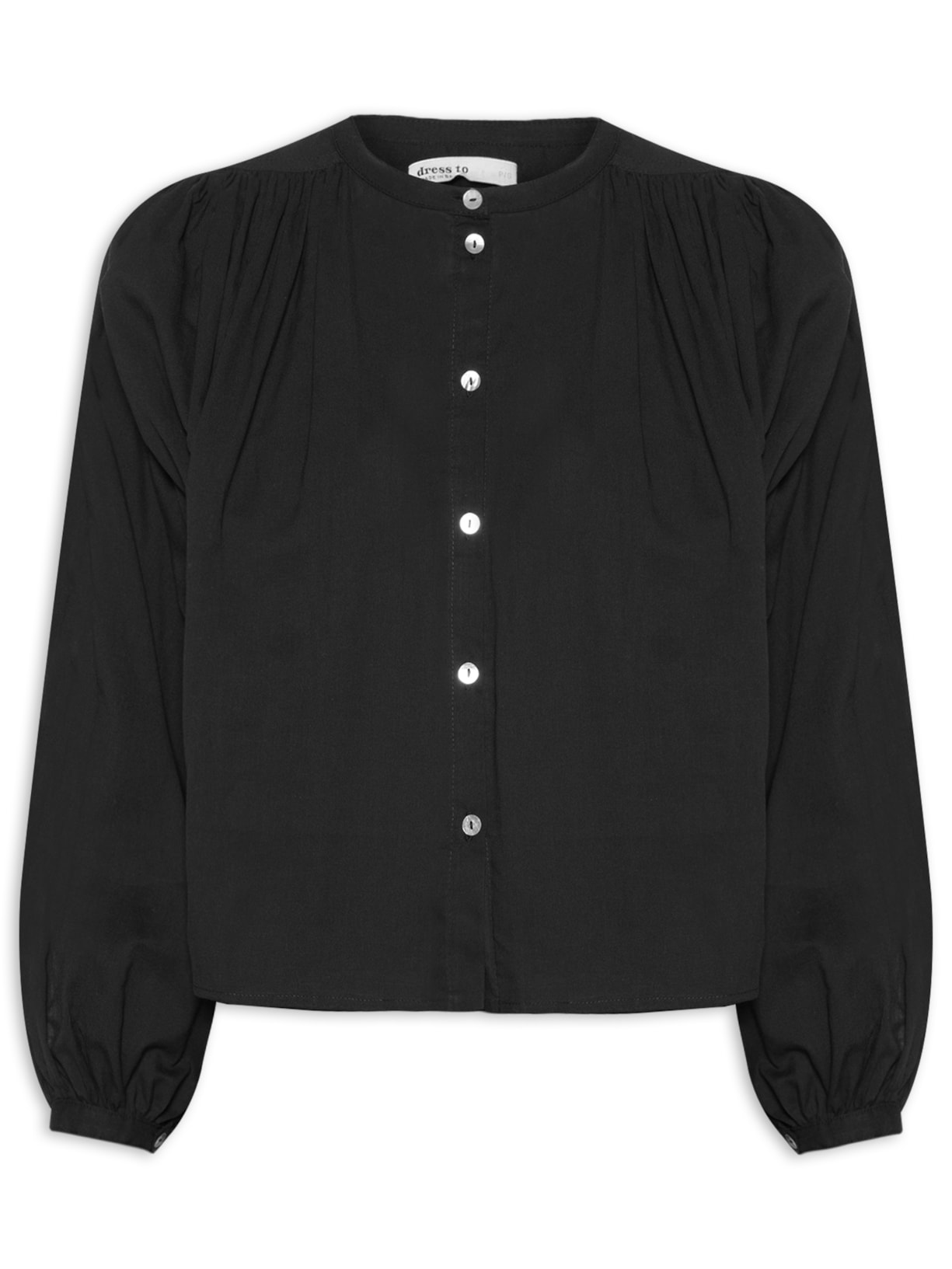 Camisa Feminina Algodão Manga Bufante - Preto