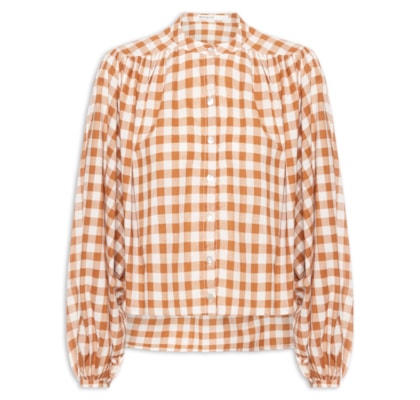 Camisa Feminina Algodão Vichy - Bege