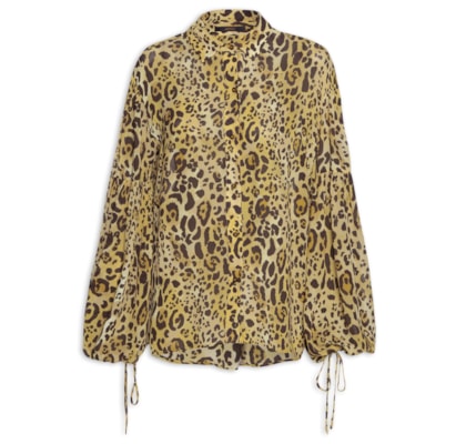 Camisa Feminina Alongada Com Botões Estampa Onça Aqua - Animal Print