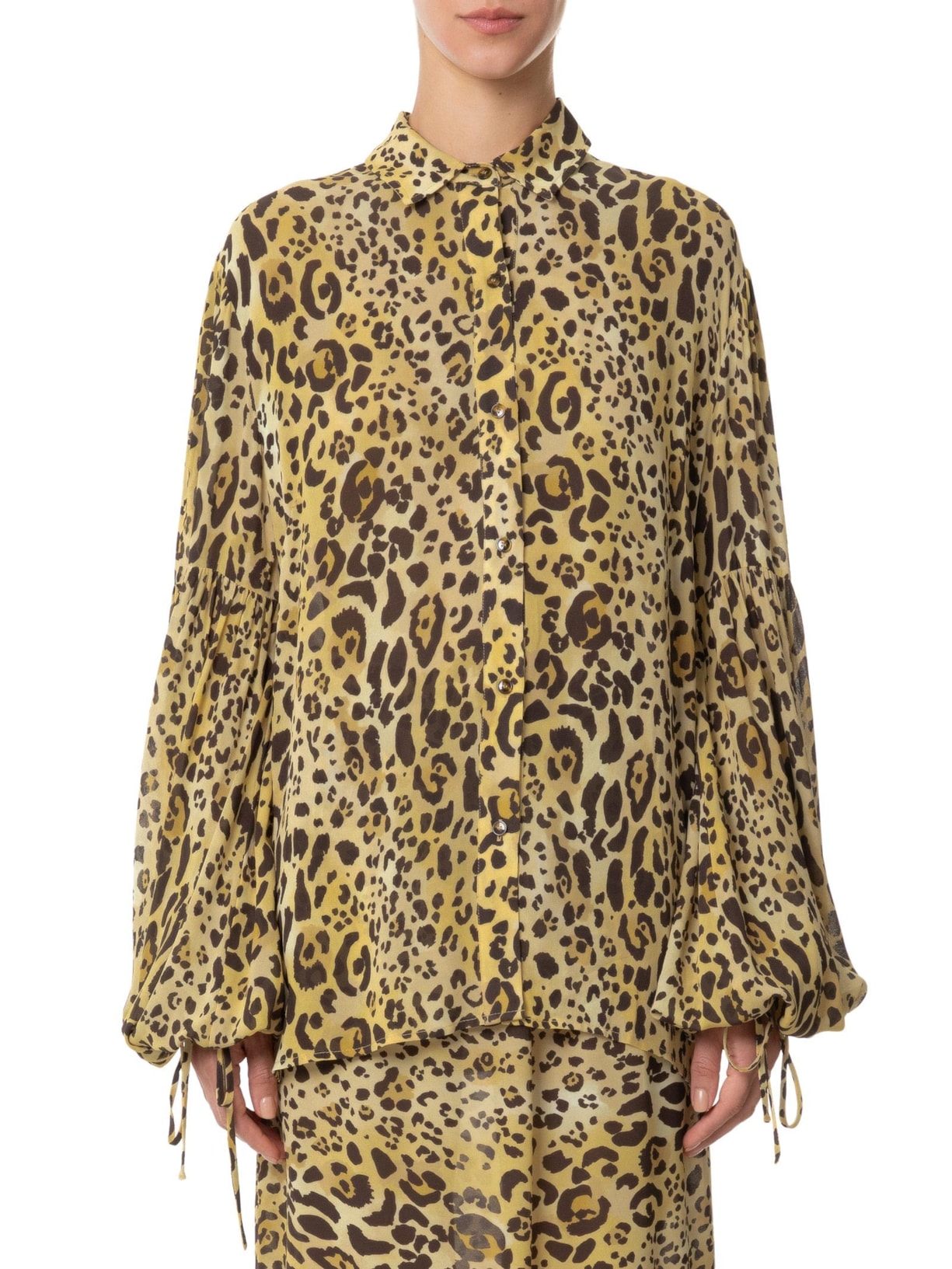 Camisa Feminina Alongada Com Botões Estampa Onça Aqua Animal Print Animale