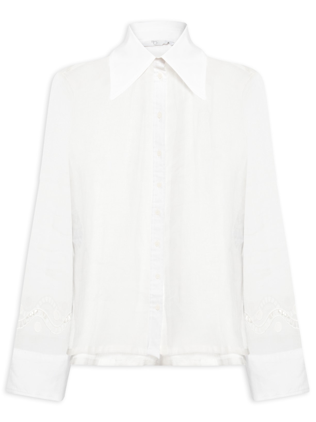 Camisa Feminina Alongada Manga Longa Com Bordado Off White Bo