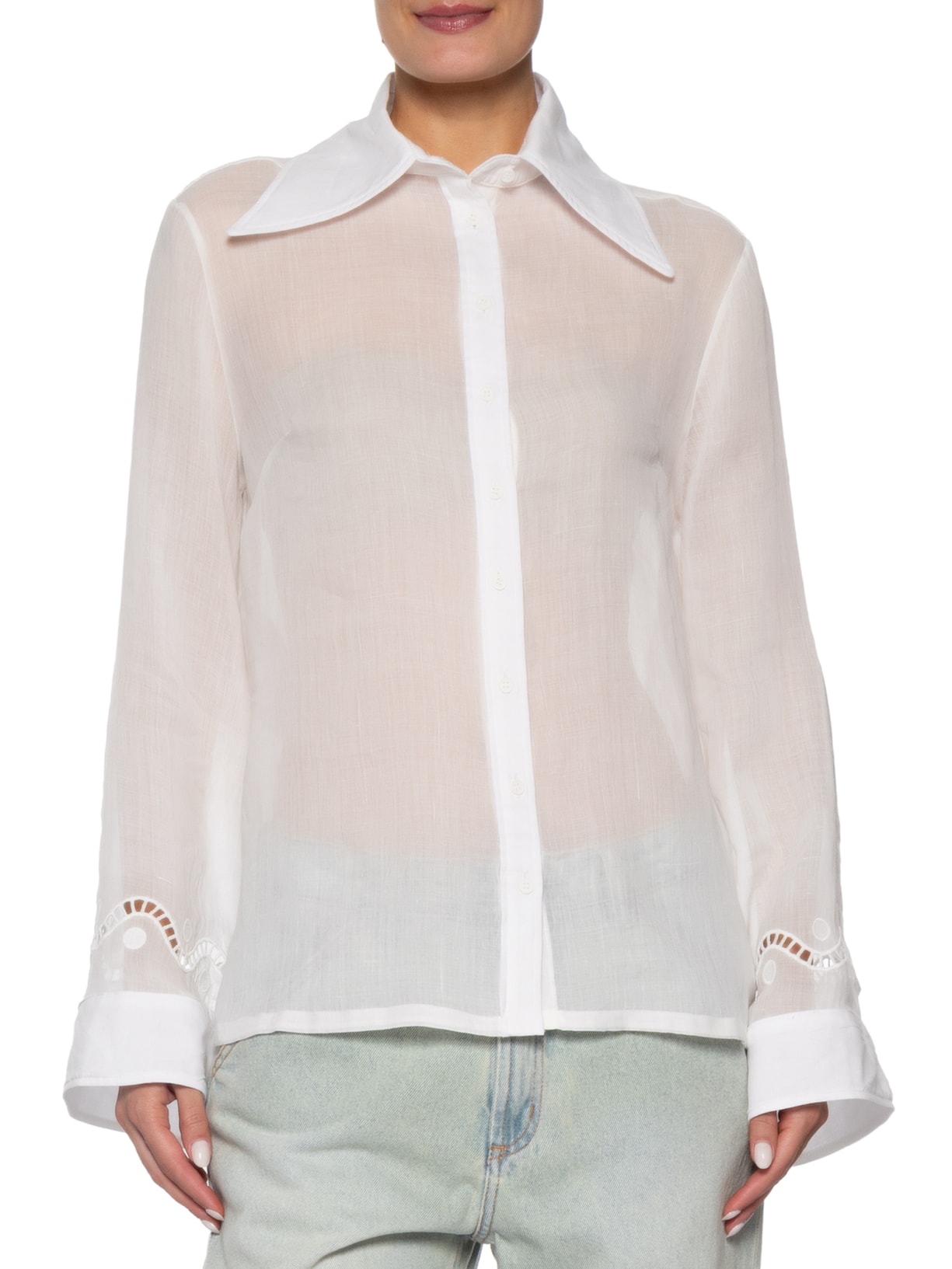 Camisa Feminina Alongada Manga Longa Com Bordado Off White Bo