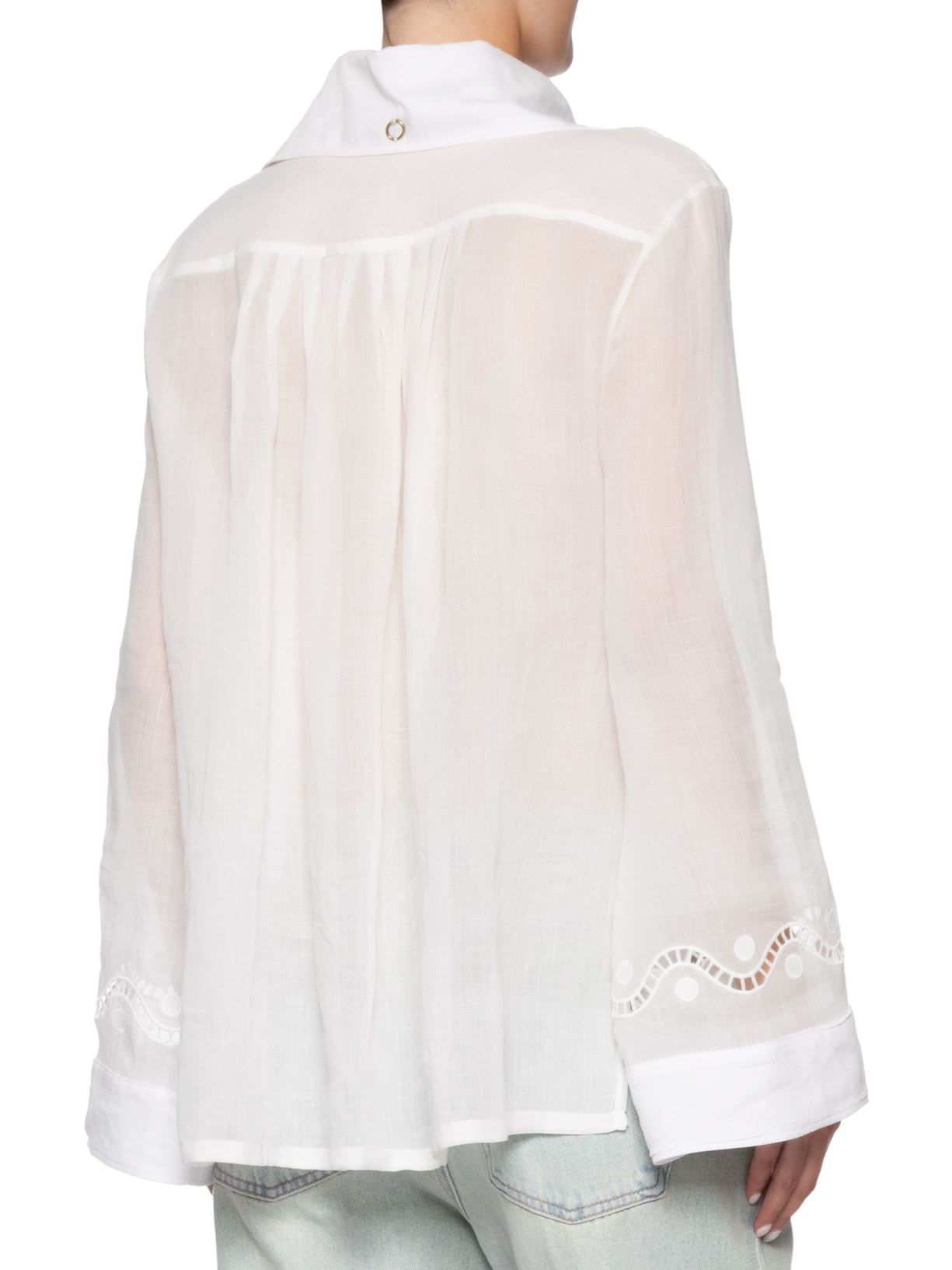Camisa Feminina Alongada Manga Longa Com Bordado Off White Bo
