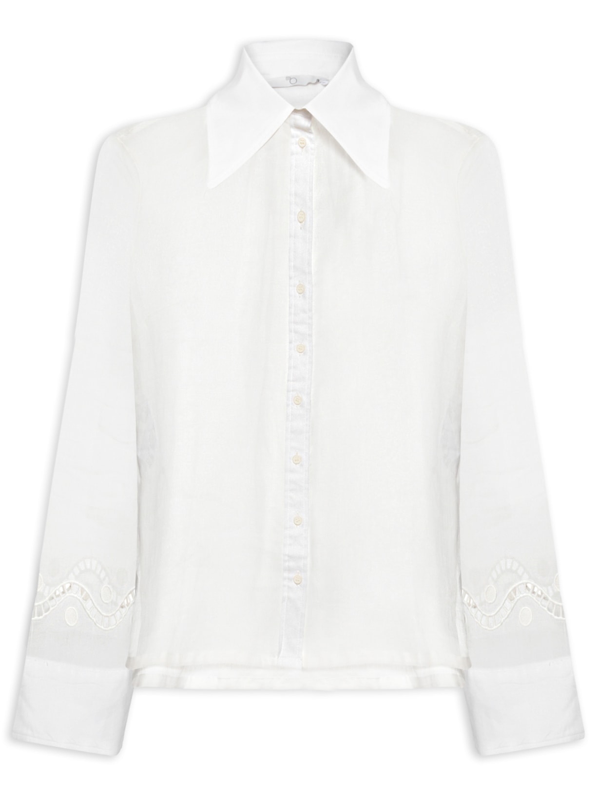 Camisa Feminina Alongada Manga Longa Com Bordado Off White Bo