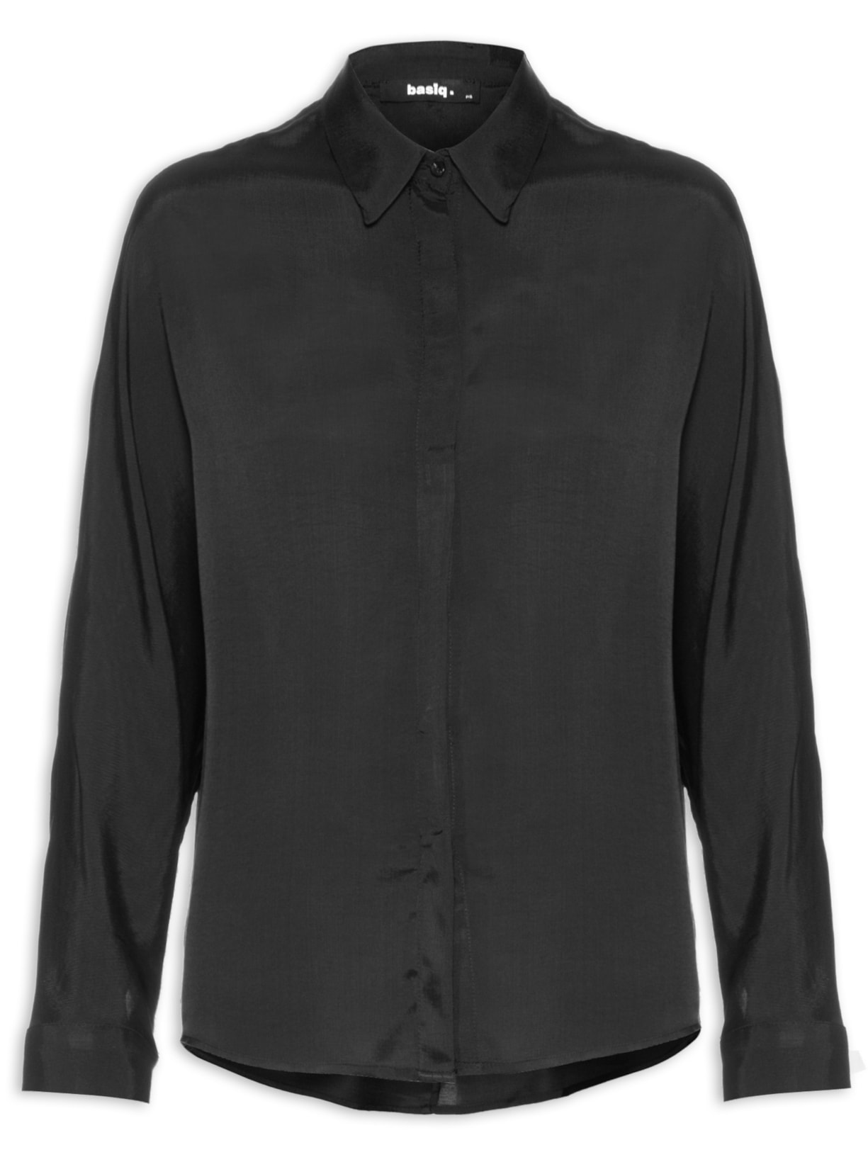 Camisa Feminina Alongada Manga Longa - Preto